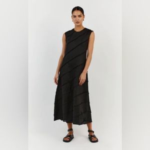 DISSH ALEXA BLACK LINEN MIDI DRESS